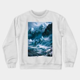 Snowy Mountains in a Fantasy Winter Setting Crewneck Sweatshirt